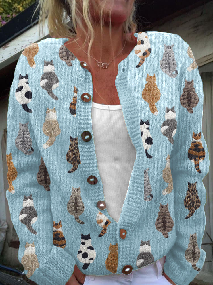 Charlotte™ | Cozy Cat Print Cardigan