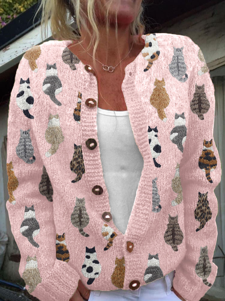 Charlotte™ | Cozy Cat Print Cardigan
