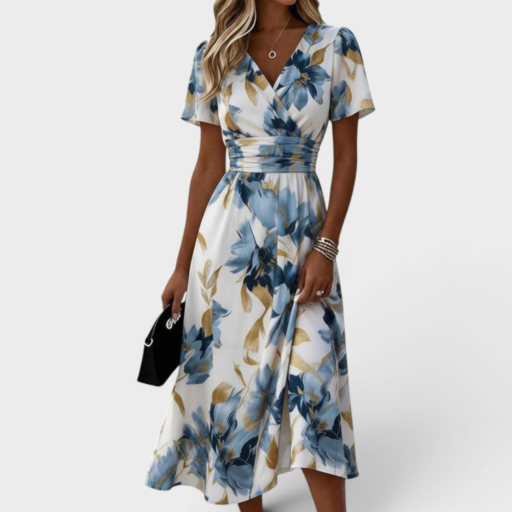 floral midi wrap dress Denise while the sheer organza xxcloseout21Nov25 Size:34W 32L Hot Pink V Neck